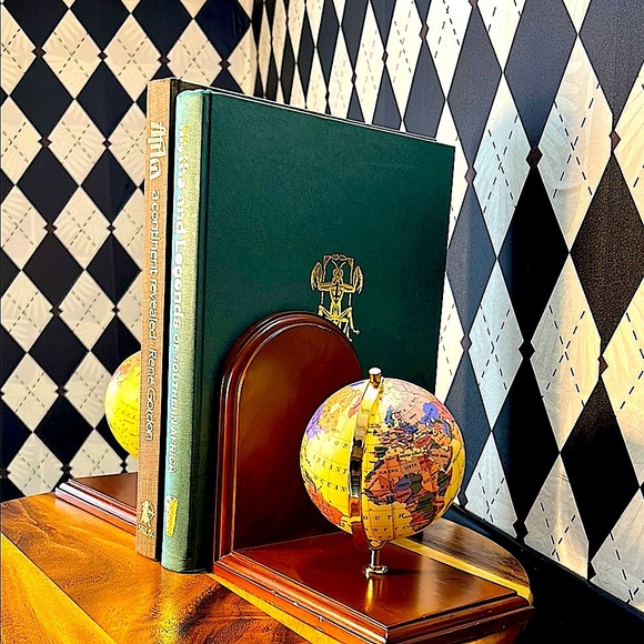 Elegant Vintage Globe Bookends | Brass & Wood | Timeless Library Accent - Picture 9 of 14